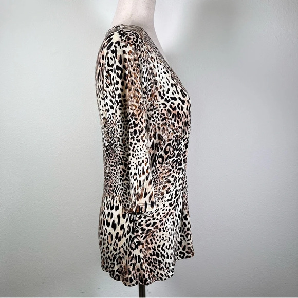 Saks Fifth Avenue Womens Top Cheetah Print Black Label 1/2 Sleeve V Neck Animal - Picture 4 of 14